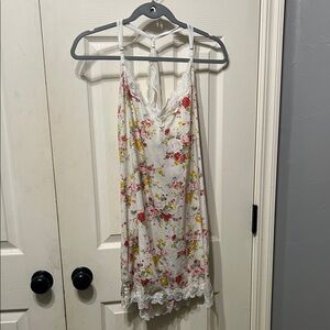 Floral Lace Trim Chemise - White and Pink